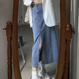Skirts Women Blue Denim Button Slender Retro High Waist A-line Students Korean Style Hipster All-match Nice Quality
