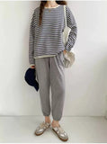 spring and autumn new Korean version casual lazy style pullover striped sweater women's loose top