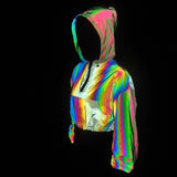 New Fish Scales Dazzle Color Reflective High-Waisted Short Jacket Female Feel Crop Coat Loose Jacket Tide-Outfit