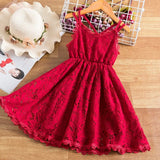 Summer Princess Dress Lace Flower Sleeveles Backless Elegant Birthday Party Weddding Costume For Children