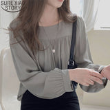 Puff Sleeve Pullover Top Autumn New Long Sleeve Loose Shirt Women Square Collar Cotton Blouse Women