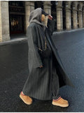 Women's Temperament Suit Collar Striped Haired Long