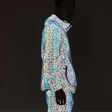 Autumn And Winter New Bird's Nest Pattern Color Reflective Jacket Men's Plus-Size Casual Hooded Jacket-Outfit