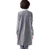 Striped Cotton Long-Sleeved Ladies' Shirt Korean Version Loose Shirt Embroidered Large Size Medium-Length