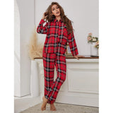 Zingj Ladies Red Checked Long Sleeves Autumn And Winter Home Clothes Two-Piece Suit Can Be Worn Outside