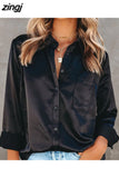 en Satin pour femmes, chemise décontractée à manches longues, hauts de bureau, Blouses d'été blanches, vêtements amples, collection printemps