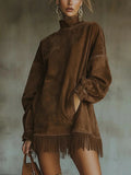 Women's Ins Long-Sleeved Solid Color To Make Old Tidsus Splicing Edss And Dress