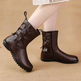 Zingj And Winter New Cowhide Flat-Soled Martin Boots Leisure Simple Leather Boots Comfortable Warm Women's Cotton-Padded