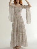 Vintage Floral Midi Dress 2024 Summer New Elegant Casual Beach Evening Party One Piece Dresses Woman Korean