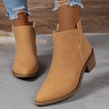 Zingj Ankle Boots Women's Fall / Winter 2023 New British Style Pure Color Pointed Toe With Thick-Heeled Martin