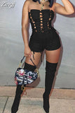 Women Sexy Nightclub Jumpsuit Solid Color Tube-Top Sleeveless Backless Hollow Out Bandage Slim-Fit Bodysuit