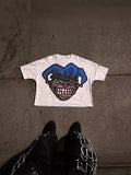 Summer Long-Style Short-Sleeved Cartoon Graphic Printing T-Shirt Hip-Hop Harajuku Leisure Round-Collar T-Shirt Gothic Short