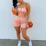 Waist Hollow Out Bodycon Sleeveless Strap Playsuit 2023 Summer Clothes Rompers Women Tie Dyeing Print Jumpsuits