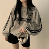 Vintage Logo Print Striped Sleeve SweatshirtOutfit