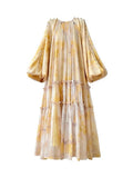 Midi Dresses for Women 2023 New Summer French Elegant Party Prints Large Hemline Loose Long Sleeve Sweet Female