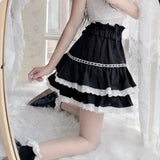 Black Lace Trim Ruffles Mini Skirt- Outfit
