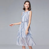 new women's middle school long sleeveless fungus edge waist drawstring stripe elegant Fairy