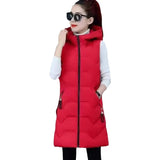 New Medium Long Down Cotton Vest Female Autumn Winter Korean Version Hooded Cotton Horse Clip Warm Vest Vest-Outfit