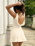 White Open Back Solid Mini Dress-Outfit