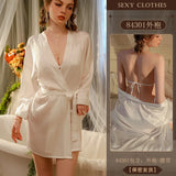 Zingj About Sex Appeal Underwear Sexy Satin Thin Money Cardigan Lace-Up Nightgown Hot Bathrobe Pajamas Female Suit