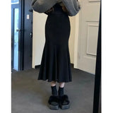 Zingj Waxy Knit Fishtail Skirt Skirt Female Fall Winter Drop Feeling Package Hip Long Skirt With Sweater Knit Skirt Women's