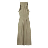 New Spring Style Silk Satin Slim Flute Dress