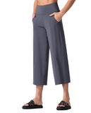 Wide-Leg Pants Nine Cents Solid Color Pocket Loose Comfort Sports Leisure Wear Fitness Yoga