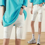 summer jeans short pants knee length denim hole black and white elastic trousers woman pants streetwear