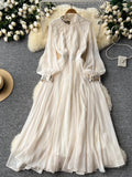 Light Ripe Wind Collar Pleated Lantern Long Sleeved Waist Dress Feminine French Large Pendulum Chiffon