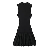 New Balloon Version Rib Slim Dress With Bare Back