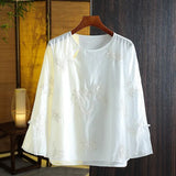 Tang Style Chinese Style Spring Long-Sleeved Chinese Embroidery Fashion Retro Shirt Round Collar Cheongsam