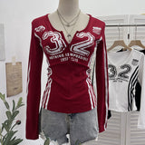 Shooting Sports Wind Crash Color Print Semi-Zip V-Neck Long-Sleeved T-Shirt With Thin Velvet Bottom Short Top