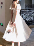 New French Vintage Party Prom Short Sleeve Princess Dress For Women Fashion Hollow Out White Dress Female Clothes