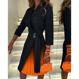 Zingj V-Neck Fashion Strap Waist Sleeve Pleated