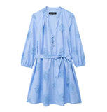 Spring Glue Embroidery Decorative Long-Sleeved Poplin Dress