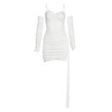 2025 Autumn And Winter New Women's Dress French Hottie Sexy Sling Mesh Splicing Perspective Waist