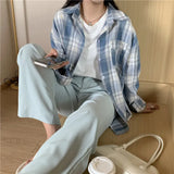 Vintage Oversized Plaid Long Sleeve BlouseOutfit