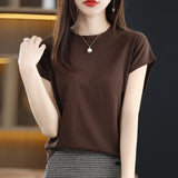 T-Shirt Round Collar Bottom Top 2025 New Solid Color Loose T Ice Knitted Shirt