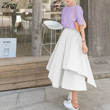 Skirts Women Fashion Korean Elegant Sweet Females Design High Waist Lovely Solid Casual Summer Clothes Vintage