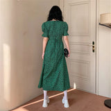 Zingj Chic Sweet Foreign Style Show Thin V-Collar Receive Waist Slim Long Knee Bubble Sleeve Leopard Print
