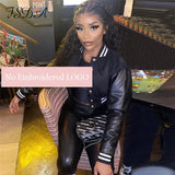 2021 Patchwork Crop Jacket Varsity Women Autumn Winter Casual Oversized Fashion Baseball