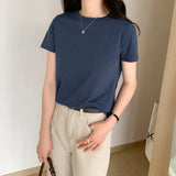 Basic Short-Sleeved T-Shirt Women's Shoulders Are Simple In Summer, Thin And Folded To Wear A Bottomed
