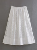 Summer Style Hollowed-Out Embroidered Sleeveless Blouse Loose Waist Embroidered Flute Skirt