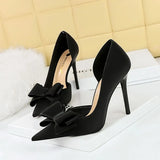 Zingj Korean Version Of Fashion Sweet High-Heeled Shoes Super High Heel Shallow Mouth Tip Head Side Hollow Bow Single