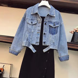 Zingj 2024 New Large Size Women's Denim Jacket Dress Two Suits Age Reduction Show Thin And Loose Tide-Outfit