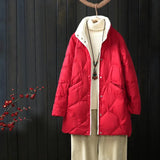 Autumn And Winter Light Down Jacket Female Long White Duck Velvet Fashion Foreign Style Retro Auspicious Cloud Standing Collar Coat Tide-Outfit