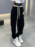 Korean Oversize 4Xl Letter Embroidery Sweatpants Women Causal High Waist Loose Trousers Chic Preppy Style Harajuku