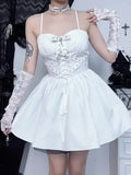 Autumn New Polo Collar Bubble Sleeve Blouse Cornflower Ribbon Slim Suspender Dress