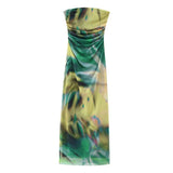 New Printed Silk Mesh Wrinkle Slim Breast Dress