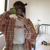 Women Spring Long Sleeve Plaid Loose 2XL Students All-match Street Wear Korean Style Leisure Blouses Womens Tops Chic